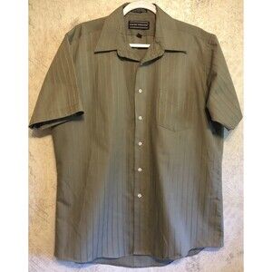 David Taylor Shirt Men XL 16.5 Green Stripe Short Sleeve Pocket Single Needle
